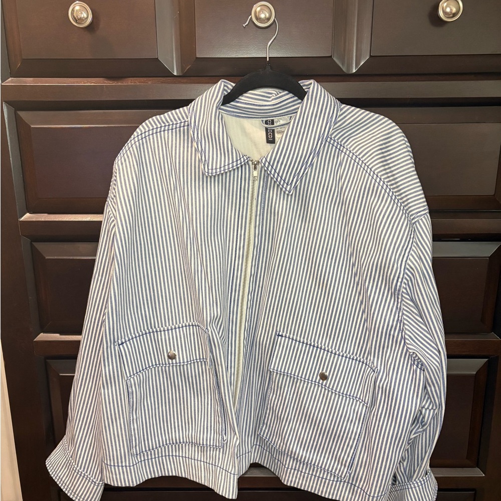 H&M Blue and White Striped Utility Jacket